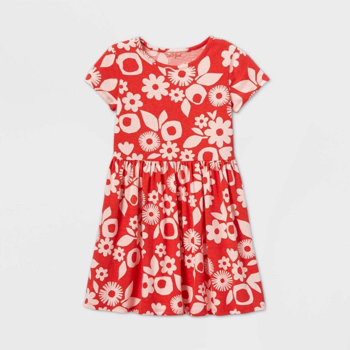Girls' Short Sleeve Floral Knit Dress - Cat & Jack Pink