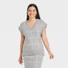 Women's V-neck Sweater Vest - A New Day Gray Windowpane