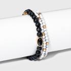 Semi-precious White And Black Howlite With Recycled Metal Stretch Bracelet Set 2pc - Universal Thread Black