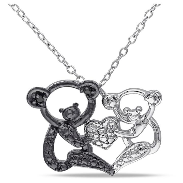 Target .02 Ct. T.w. Black Diamond Double Koala Love Pendant Necklace In Sterling Silver (18), Black And White