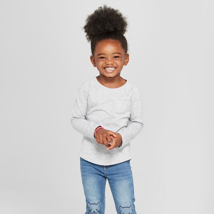 Toddler Girls' Long Sleeve T-shirt - Cat & Jack Gray