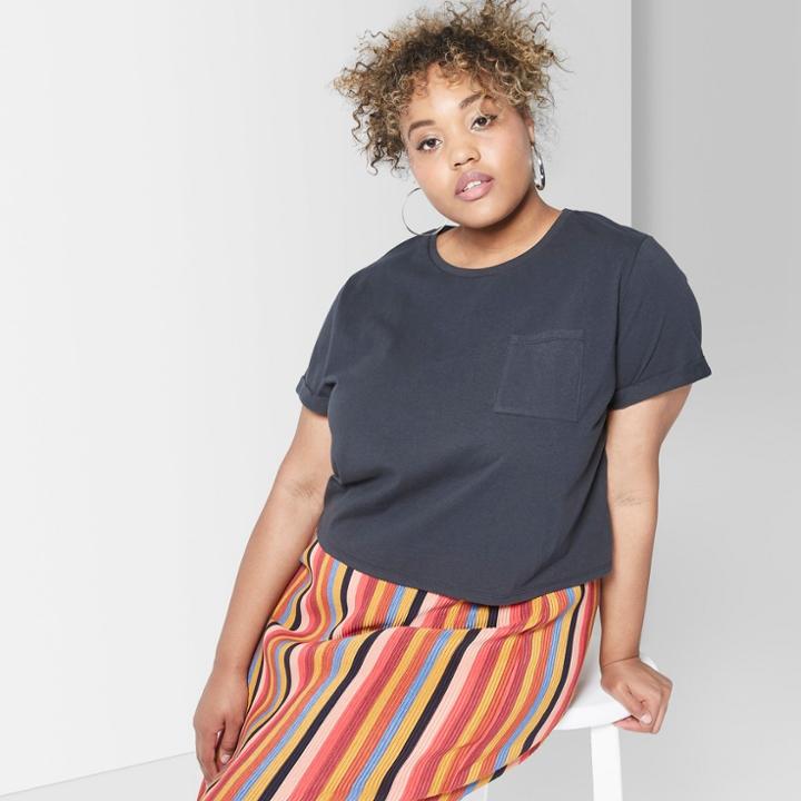 Women's Plus Size Short Sleeve Pocket T-shirt - Wild Fable Hematite