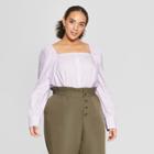 Women's Plus Size Striped Long Sleeve Square Neck Button-up Shirt - Who What Wear White/purple X