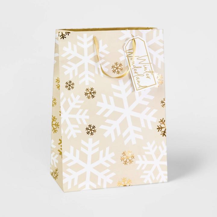 Super Jumbo Snowflake Gift Bag Cream - Wondershop