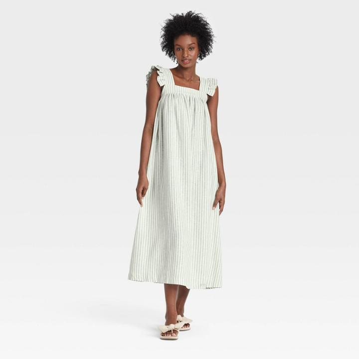 Women's Ruffle Short Sleeve A-line Dress - A New Day Cream Striped Xs, Ivory