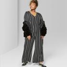 Women's Plus Size Striped Tie Short Sleeve Jumpsuit - Wild Fable Black/white