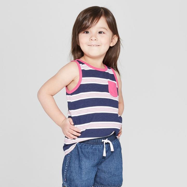 Toddler Girls' Striped Tank Top - Cat & Jack Navy