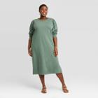 Women's Plus Size Puff Long Sleeve T-shirt Dress - Universal Thread Olive Green 1x, Green Green