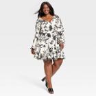 Women's Plus Size Balloon Long Sleeve Woven Dress - Ava & Viv Black Floral
