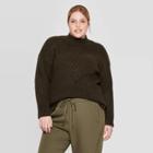 Women's Plus Size Long Sleeve Mock Turtleneck Pullover Sweater - Prologue Olive X, Women's, Green