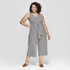Women's Plus Size Striped Sleeveless Tie Front Jumpsuit - Universal Thread Blue