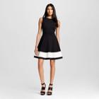 Women's Ponte Fit And Flare Dress With Blocked Border - Necessary Objects Black/white