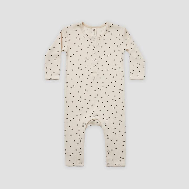 Q By Quincy Mae Baby Polka Dot Rib Long Sleeve Romper - Off-white