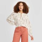 Women's Regular Fit Geometric Print Bishop Long Sleeve Collared Blouse - A New Day White