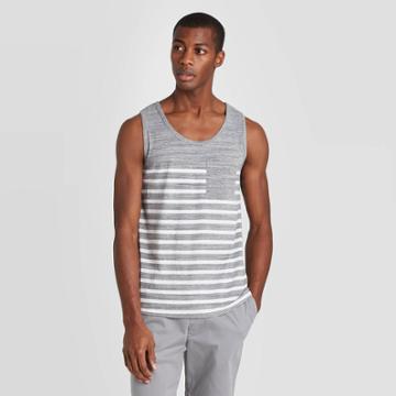 Men's Athletic Stripe Standard Fit U-neck Novelty Tank Top - Goodfellow & Co Gray S, Men's, Size: Small,