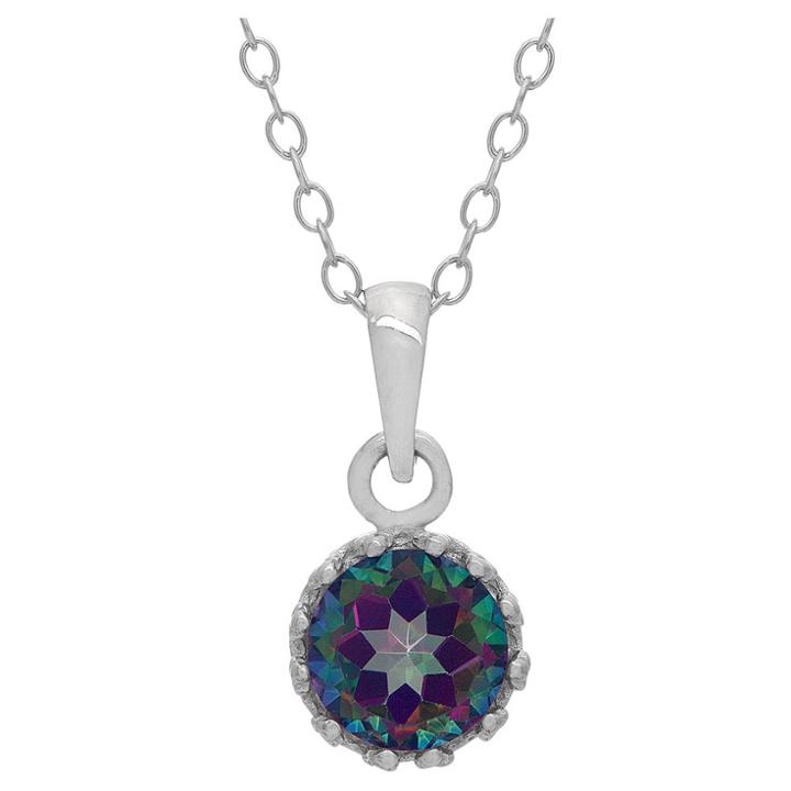 5/6 Tcw Tiara Mystic Green Topaz Crown Pendant In Sterling Silver, Rainbow Quartz