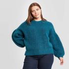 Women's Plus Size Balloon Sleeve Boat Neck Pullover Sweater - A New Day Dark Green