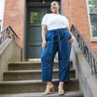 Women's Plus Size Plaid Tie Waist Straight Pants - A New Day Blue