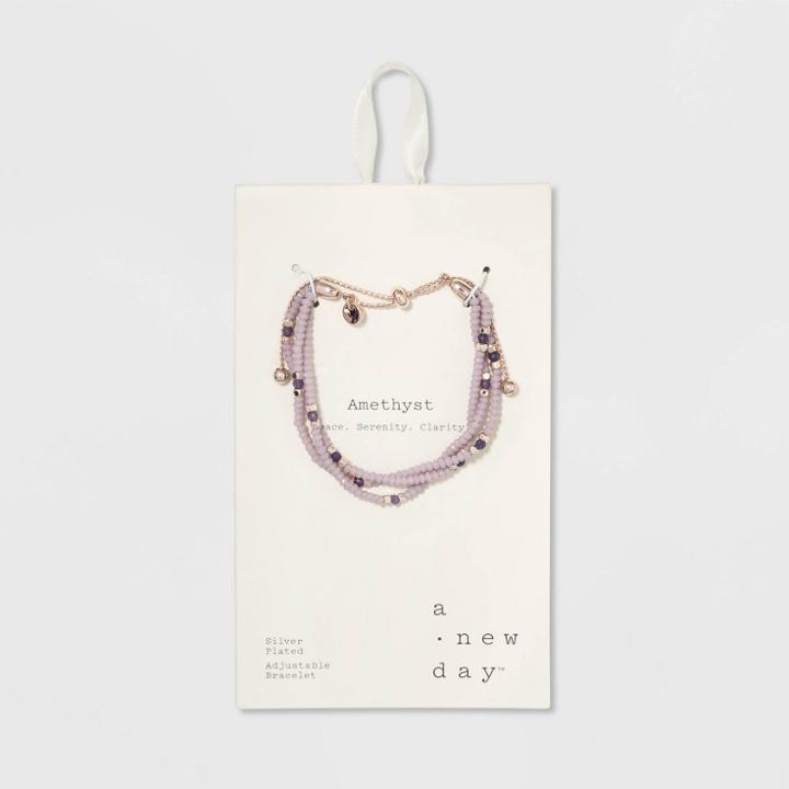 Silver Plated Amethyst Accent Stone With Crystal Bolo Bracelet - A New Day Rose Gold, Girl's