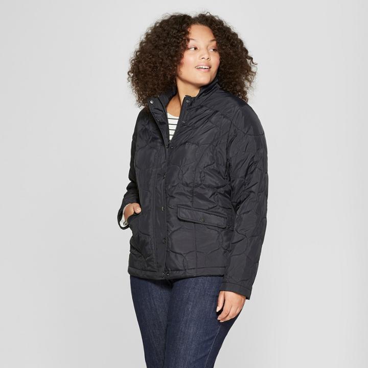 Women's Plus Size Quilted Jacket - A New Day Black X