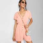 Women's Short Sleeve V-neck Button-front Romper - Wild Fable Coral (pink)