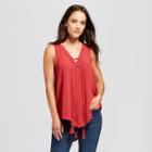 Women's Crochet Trim Lace-up Tank - Knox Rose Red