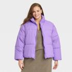 Women's Plus Size Short Matte Puffer Jacket - A New Day Lavender