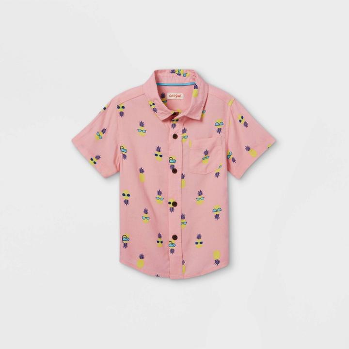 Toddler Boys' Pineapple Print Challis Woven Short Sleeve Button-down Shirt - Cat & Jack Pink