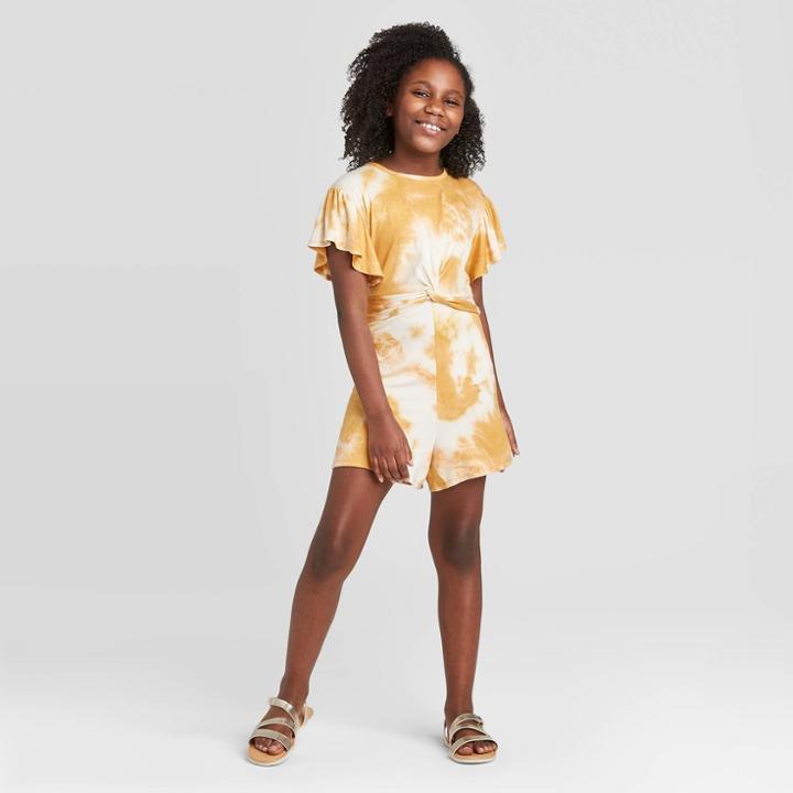 Girls' Twist Front Knit Romper - Art Class Yellow S, Girl's,
