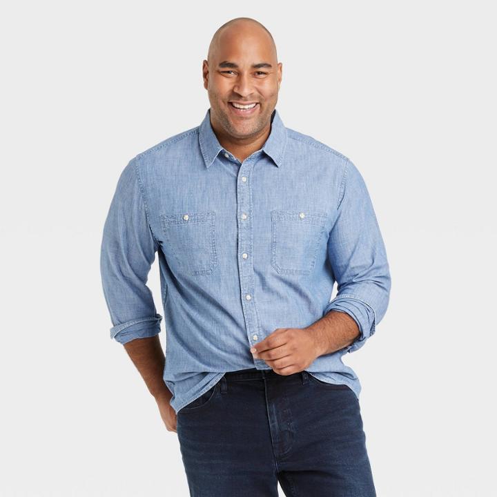 Men's Tall Standard Fit Stretch Long Sleeve Button-down Shirt - Goodfellow & Co