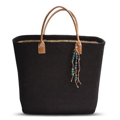 Merona Straw Tote Handbag - Black