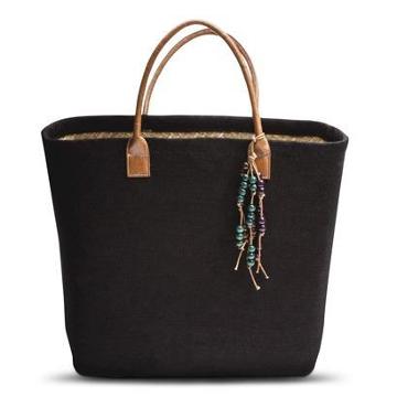 Merona Straw Tote Handbag - Black