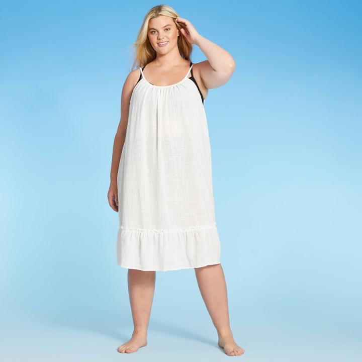 Women's Plus Size Tiered Midi Cover Up Dress - Kona Sol Off-white
