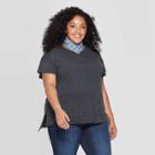 Women's Plus Size Striped Short Sleeve Crewneck Boxy T-shirt - Universal Thread Black