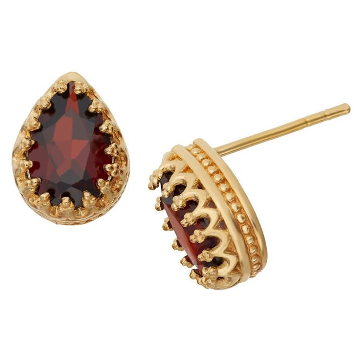 2 2/3 Tcw Tiara Gold Over Silver Pear-cut Garnet Crown Earrings