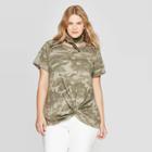 Women's Plus Size Camo Print Short Sleeve Scoop Neck Twist Front T-shirt - Universal Thread Olive