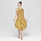 Women's Floral Print Sleeveless Cinched Waist Midi Dress - Xhilaration Mustard Yellow