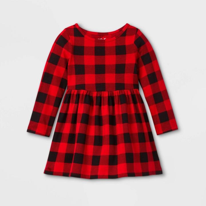 Toddler Girls' Knit Long Sleeve Dress - Cat & Jack Red/black