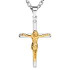West Coast Jewelry Men's Stainless Steel Two-tone Crucifix Cross Necklace