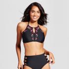 Women's Embroidered Cut Out High Neck Bikini Top - Xhilaration Black D/dd Cup