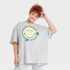 Smileyworld Women's Plus Size St. Patrick's Day Shamrock Smiley Short Sleeve Oversized Graphic T-shirt - Gray