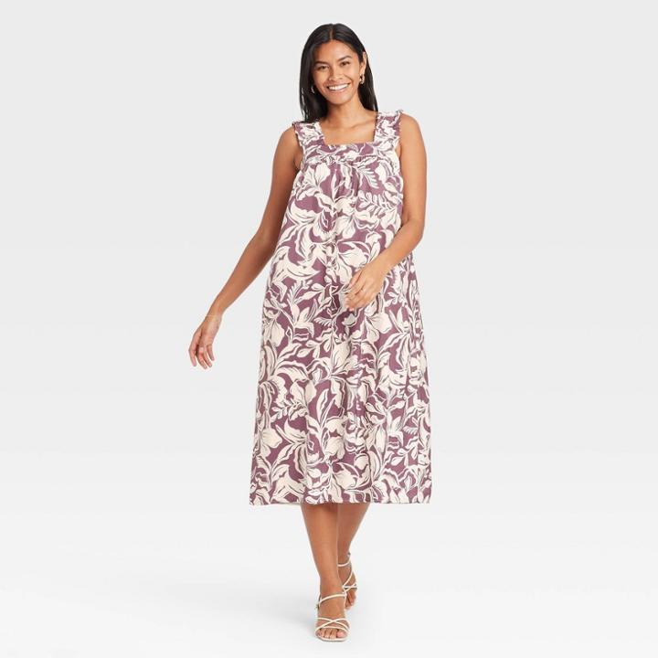 Women's Ruffle Sleeveless Dress - A New Day Purple Floral