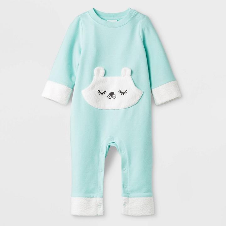 Baby Girls' Elevated Romper With Critter Kangaroo Pocket - Cat & Jack Green Newborn, Girl's