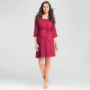 Maternity Tie Front Dress - Expected By Lilac - Burgundy (red)