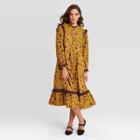 Women's Floral Print Balloon Long Sleeve Ruffle Dress - Universal Thread Yellow