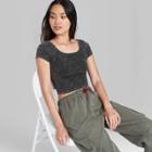 Women's Slim Fit Short Sleeve Scoop Neck Ribbed T-shirt - Wild Fable Black Wash