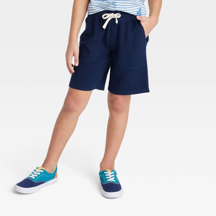 Boys' Waffle Knit 'above The Knee' Pull-on Shorts - Cat & Jack Navy Blue