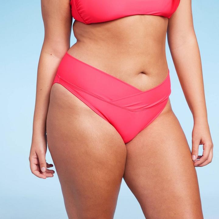 Women's Crossover High Leg Cheeky Mid-rise Bikini Bottom - Wild Fable Coral