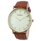 Peugeot Watches Peugeot Women's Super Slim 14k Rose Gold Genuine Leather Band Sheffield Watch - Brown, Golden Bronze