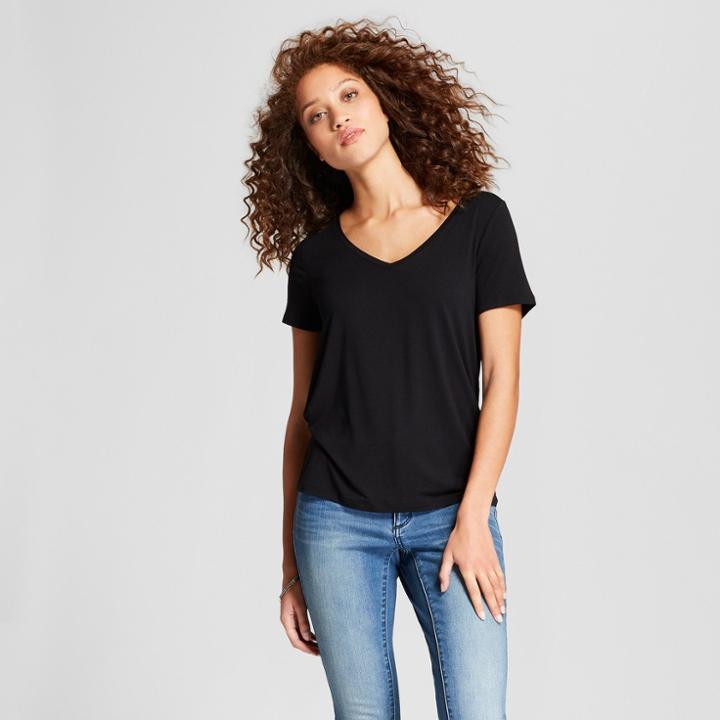 Women's Standard Fit Any Day V-neck Short Sleeve T-shirt - A New Day Black